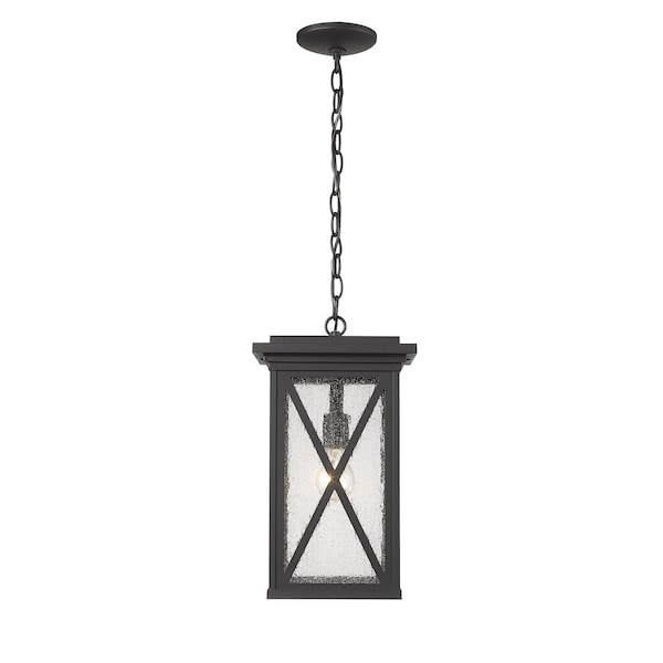 Brookside 1 Light Outdoor Chain Mount Ceiling Fixture, Black And Clear Seedy